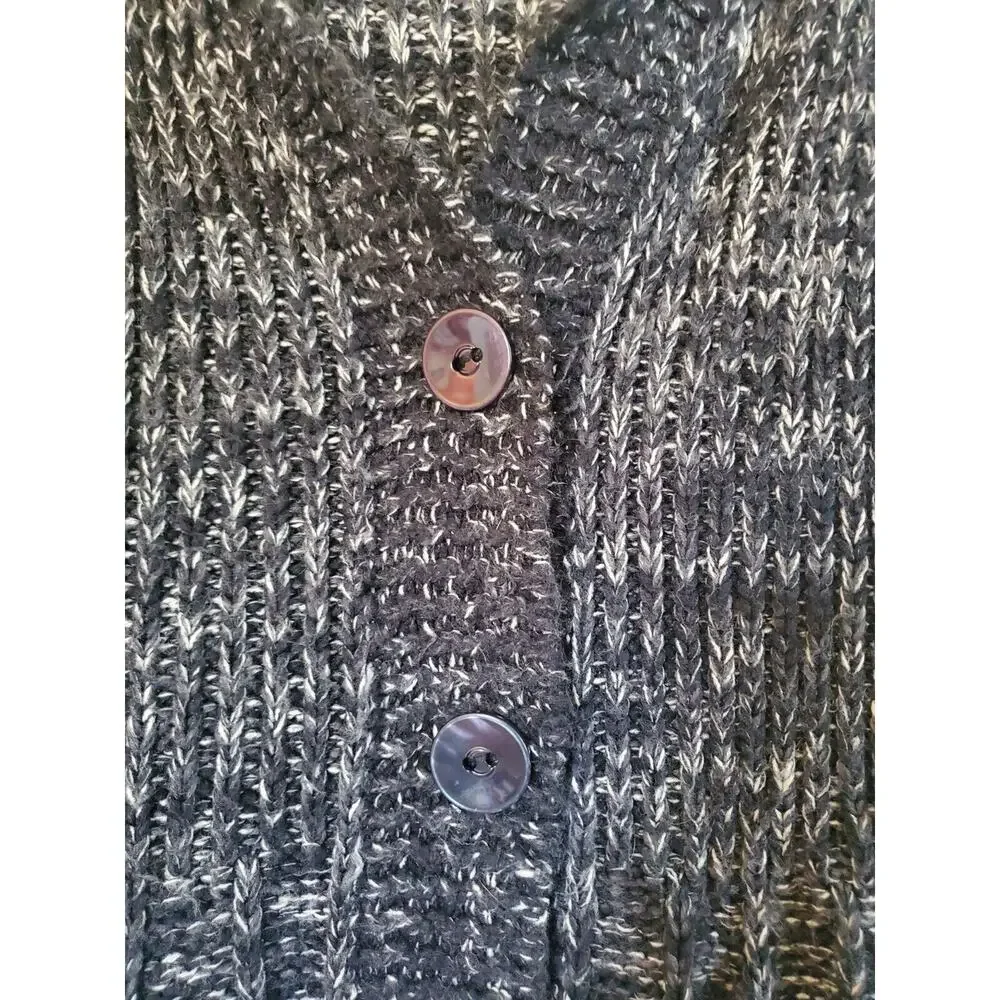 II Sisters Black Grey Shawl Collar Chunky Knit Cardigan Sweater, Women's Large - Picture 4 of 11